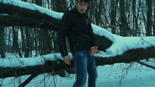 Winter jerking off on the tree