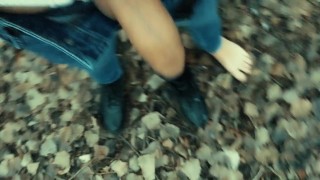 Twink barefoot jerking in the park - cumshot on shoe and foot