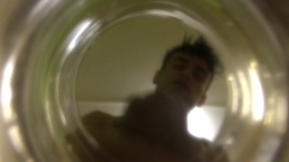 Twink cums into cup of water ( inside glass view ) FLOATING SPERM