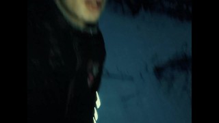 Middle eastern twink piss on the frozen lake - thick cock