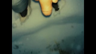 Middle eastern twink piss on the frozen lake - thick cock