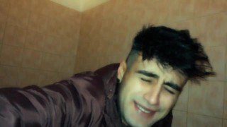 Showing off swollen asshole after fuck at public toilet