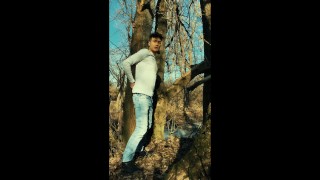 Skinny twink belly is growing like pregnant outdoor - belly inflation