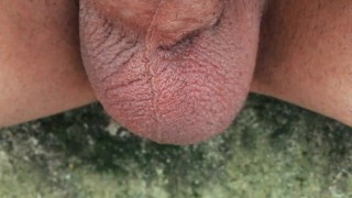 Twink balls outdoor in cold weather - close up balls and soft cock