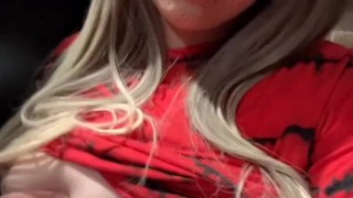 Homeless girl plays with her big boobs