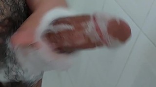 Washing my big wet dick