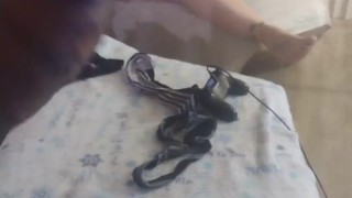 Pretty pulls her panties to the side and flashes her pussy at me so I pull cock out and jerk off