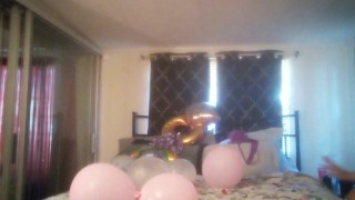 Balloon Popping Milf Gets Horny While Popping Balloons and Gets Naked and Plays Around