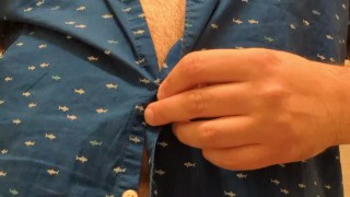 OnlyFans Teaser: Hung bear strips and cums in a cute summer shirt