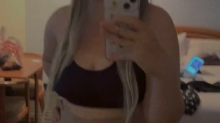 Big titty, goth slut plays with her big boobs