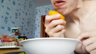 I eat orange very appetizingly