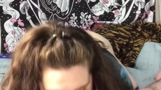 Busty chubby white girl loves sucking cock, deepthroating throatpie