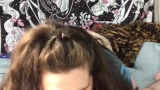 Busty chubby white girl loves sucking cock, deepthroating throatpie