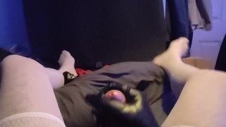 Crossdresser masturbating and Cumming