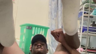Black femboy gets practice in with his dildo