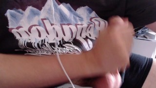 Young Russian guy jerking off big dick and shooting cum all over