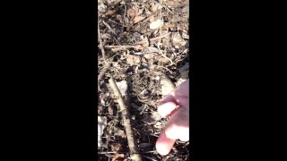 Touching and tasting own cum from the ground public