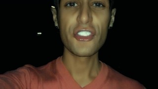 Chewing and making bubbles foam of friends cum public