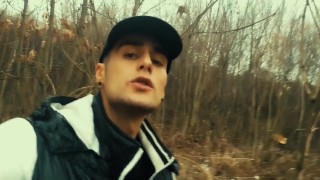 Close up precum and cum from big uncut cock in a cruising area