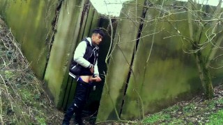 Autumn jerk off under the bridge - from soft cock till cum