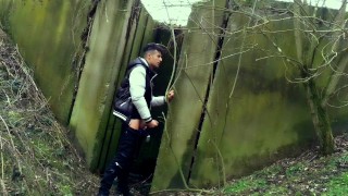 Autumn jerk off under the bridge - from soft cock till cum