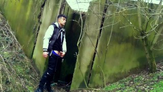 Autumn jerk off under the bridge - from soft cock till cum