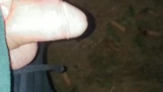 Foreskin filling with piss like balloon - night forest uncut piss