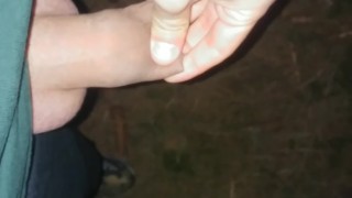 Foreskin filling with piss like balloon - night forest uncut piss