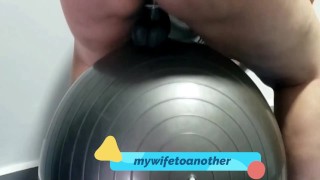 My big booty wife playing at gym with pilates ball