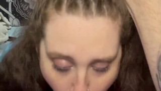 Rough deepthroat facefuck, daddy cums so hard in my throat