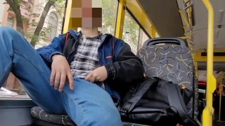 Super hot risky jerk in public bus