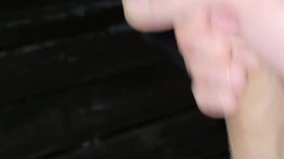 Twink boy jerks off and cums outside while everyone else is asleep =p