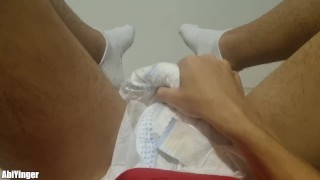 ABDL Boy In A Diaper Jerking Off and Cumming