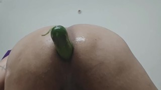 Inserting the cucumber 🥒 deep in my ass!!