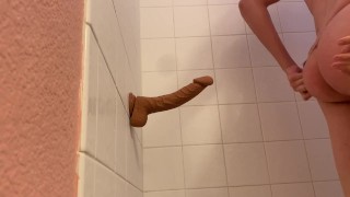 Sissy struggles on BBC dildo