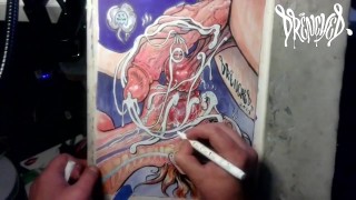 She Sucked The Soul Outta My Nuts for a Gigantic Load w/ Xray Vision - Drawing Timelapse by Drenched