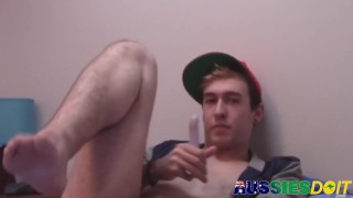 Young Australian Gay Jesse Jerks His Dick With Fleshlight