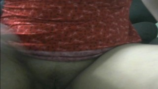 Thick legs wife playing with dildo showing her body while watch big cock masturbatiomn