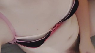 Shhhhh... Girlfriend is 🤭🍆💧T-girl Tries to Stay Quiet While She Rubs Her Big Cock