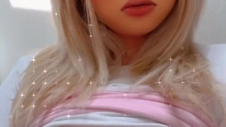 Blonde Barbie Doll plays with her big boobs