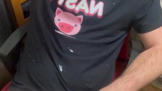 Stroking my cock and blowing my load I Love Pig Play