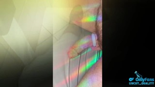 no hands large white uncut cock play! tight foreskin phimosis