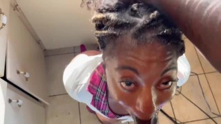 This hot school girl came over to visit my daughter but found she love to suck big black cocks