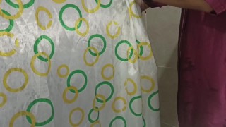 Horny stepmom enters the bathroom to get her delicious pussy fucked and filled with cum