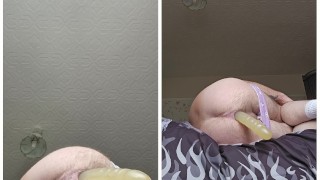 Birthing 18 inches of a double ended dildo 2 of 5