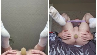 Birthing 18 inches of a double ended dildo 4 of 5