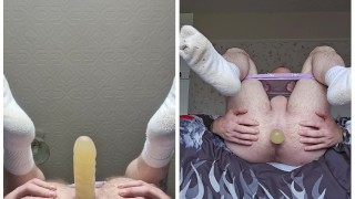 Birthing 18 inches of a double ended dildo 4 of 5