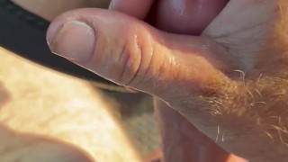 Hard cock slaps on steering wheel