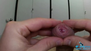 slow foreskin play on an uncut tight cock!