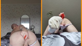 Using a dog toy in my ass while wearing cute cotton panties and dirty old socks